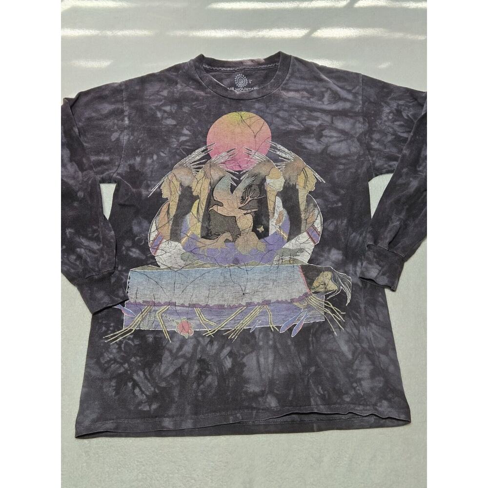 The Mountain Tribal Indian Animals Black Tye Dye T Shirt Mens Size S 100% Cotton - Picture 1 of 8